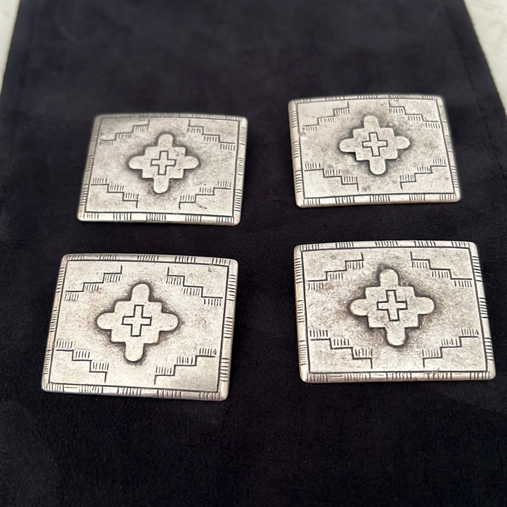Set 4 vintage made in Spain silver tone oblong western conchos 1.75” x 1.5”